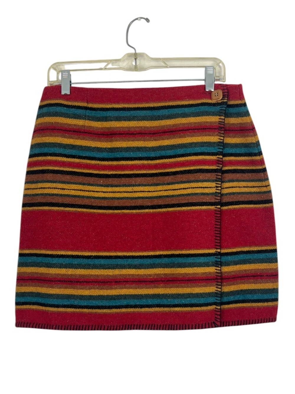 Vintage Limited Wool Southwest Serape Stripe Western Wrap Mini Skirt Size 11/12